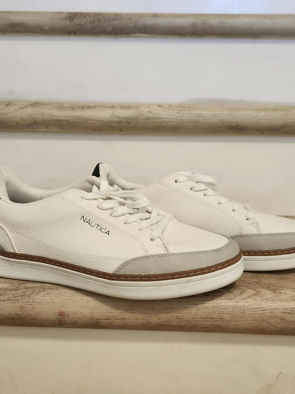 Nautica White Sneakers with Light Gray and Brown Trim